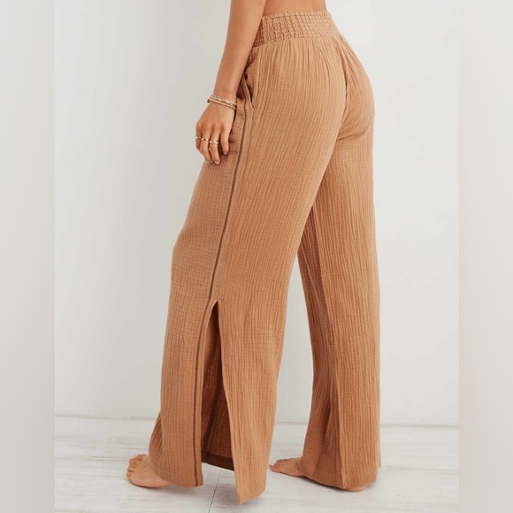 Aerie High Waisted Pool-To-Party Pant, Tan, Small - Picture 3 of 7